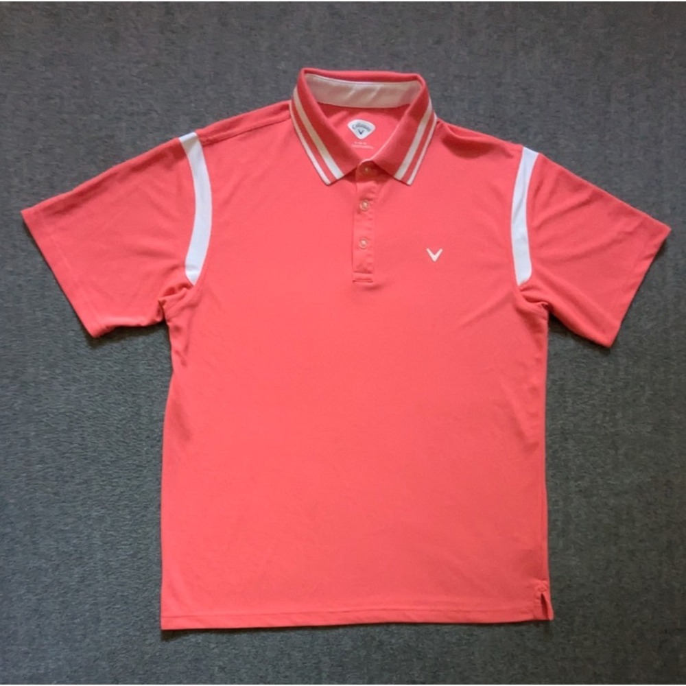 Callaway Golf Polo Mens Size XL Pink White Performance Short Sleeve Shirt